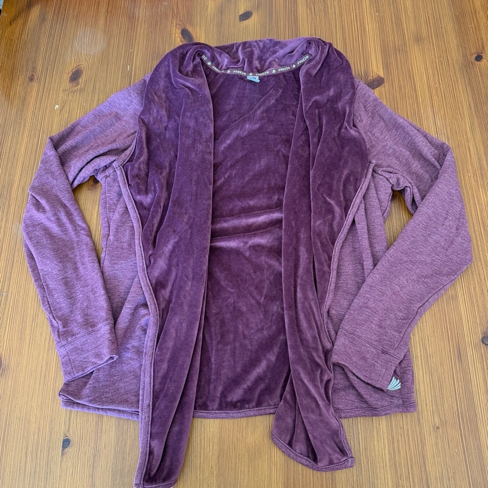 Free 2 B Heathered Maroon Open Faced Cardigan - Medium